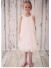 Beaded Neck Chiffon Ruffle Knee Length Flower Girl Dress